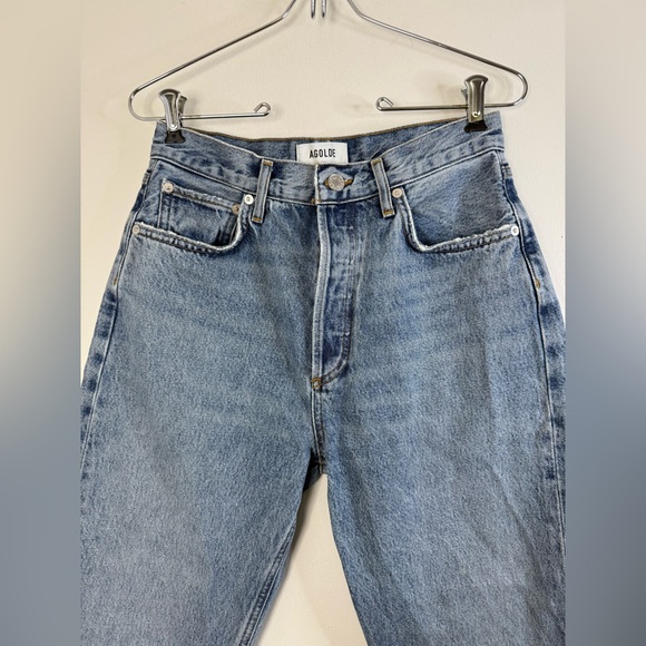 Agolde 90’s pinch high waisted light blue denim cropped button fly jeans 27 - Picture 2 of 9